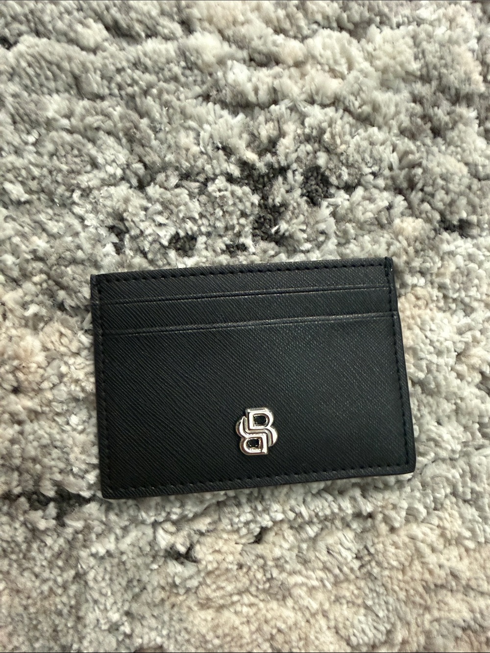 Hugo Boss Black Leather Card & Key Holder with Silver 'B' Logo